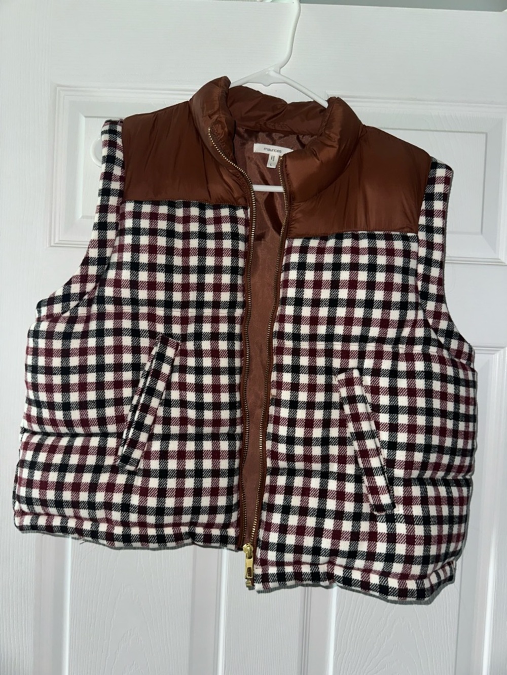 Maurices Brown Plaid Cropped Puffer Vest